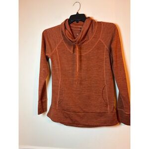 Kuhl Pullover Top Womens Medium Burnt Orange Cowl Neck Heathered Thumbhole Cuffs